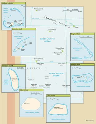 Map of Baker Island, Howland Island, Jarvis Island, Johnston Atoll, Kingman Reef, Midway Islands, Palmyra Atoll